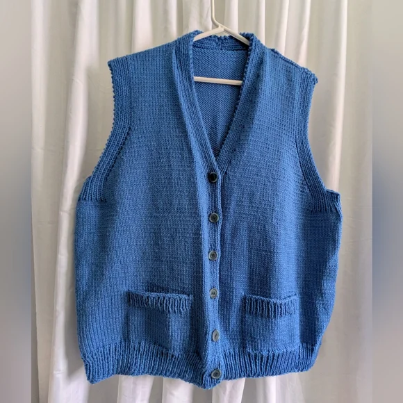 Vintage Handknit Polar Bear Vest Blue Button Front V-neck Men's Women's - Picture 6 of 11